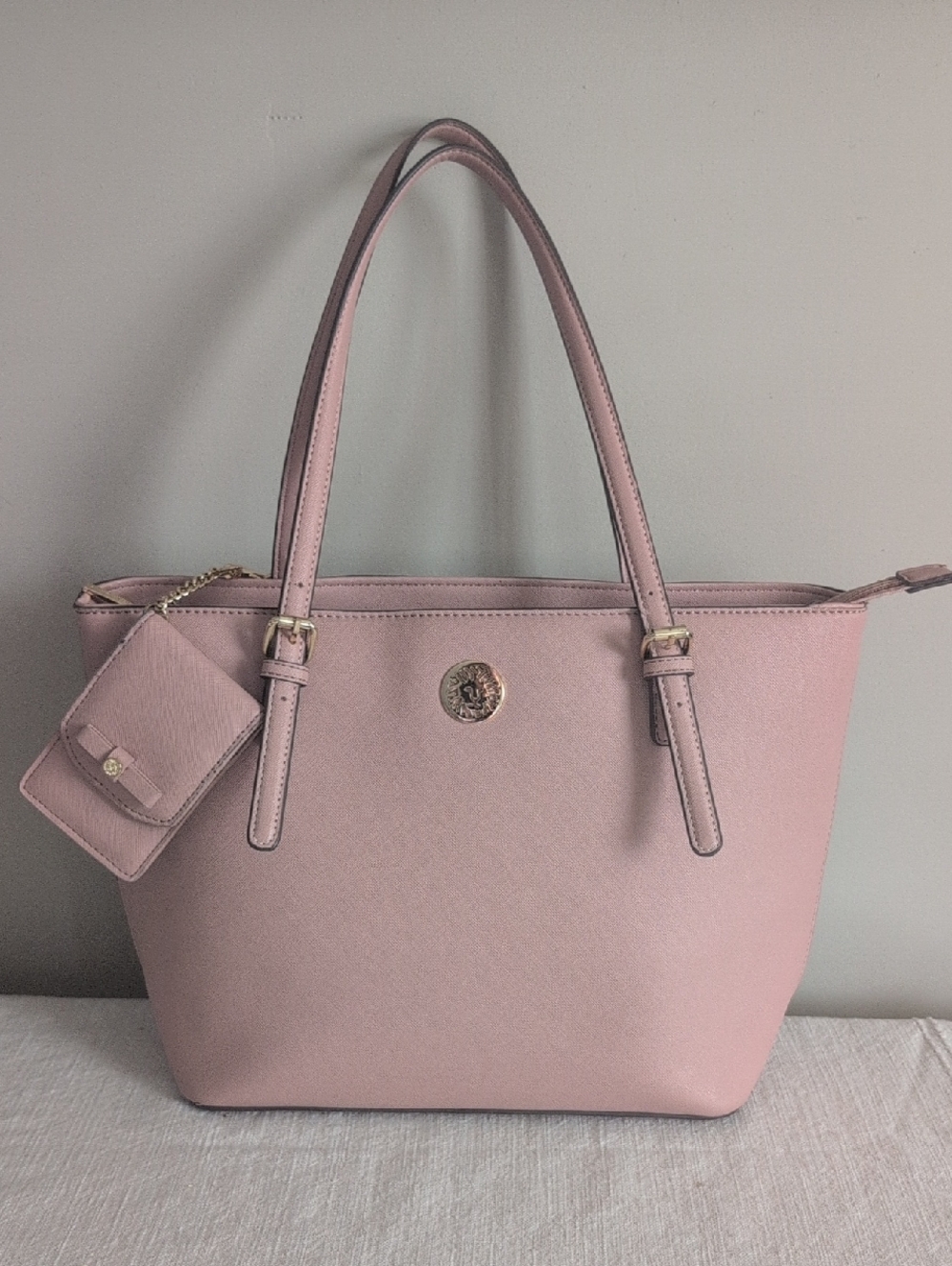 Anne Klein Classic Pink Shoulder Bag with Coin Charm